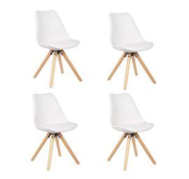 WV LeisureMaster Lot de 4 Rétro Chaise à Manger en Tulipe avec Jambes de Bois Rembourrées et Naturelles WV LeisureMaster Lot de 4 Rétro Chaise à Manger en Tulipe avec Jambes de Bois Rembourrées et Naturelles 2