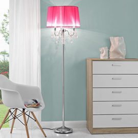 [lux.pro] Lampadire Lampe à Pied Métal Tissu Rose Chrome 165cm [lux.pro] Lampadire Lampe à Pied Métal Tissu Rose Chrome 165cm 5