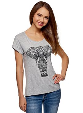 oodji Ultra Femme T-Shirt en Viscose avec Imprimé et Strass oodji Ultra Femme T-Shirt en Viscose avec Imprimé et Strass 2