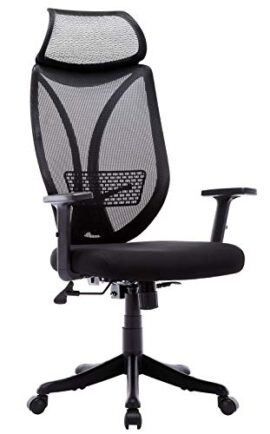 Chaise de Bureau en Maille, Fauteuil Exécutif Ergonomique, Dossier Haut avec Appui tête et Soutien Lombaire, Accoudoirs, Noir Chaise de Bureau en Maille, Fauteuil Exécutif Ergonomique, Dossier Haut avec Appui tête et Soutien Lombaire, Accoudoirs, Noir