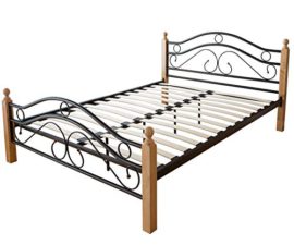 Dcoshop26-Lit-Adulte-2-Personnes-en-mtal-et-Bois-Brun-Clair-160-x-200cm-avec-sommier–Lattes-LIT06053-0