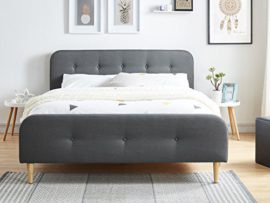 Générique Lit Adulte scandinave en Tissu Gris foncé capitonné, sommier à Latte, 160×200 – Collection Mark Générique Lit Adulte scandinave en Tissu Gris foncé capitonné, sommier à Latte, 160×200 – Collection Mark 2