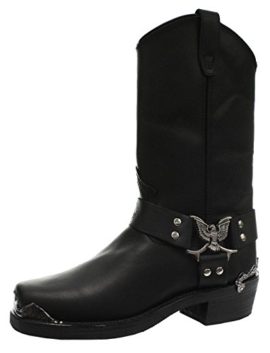 Grinders-Hommes-Noir-Biker-Style-Santiags-Bottes-Eagle-Hi-Western-en-Cuir-0