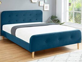 HOMIFAB Lit Adulte scandinave 140X190 en Velours Bleu Paon avec tête de lit capitonnée et sommier à Lattes Inclus – Collection Mark HOMIFAB Lit Adulte scandinave 140X190 en Velours Bleu Paon avec tête de lit capitonnée et sommier à Lattes Inclus – Collection Mark 5