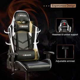 Hbada-Chaise-Gaming-Inclinable-Fauteuil-de-Bureau-Gamer-Sige-Pivotante-avec-Appui-tte-et-Oreiller-Lombaire-Hauteur-et-Accoudoirs-Rglable-0-0