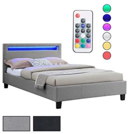 IDIMEX-Lit-Simple-pour-Adulte-Marisela-Couchage-120-x-190-cm-avec-sommier-1-Place-et-Demi-pour-1-Personne-tte-de-lit-avec-LED-intgres-revtement-en-Tissu-0