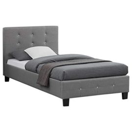 IDIMEX Lit Simple pour Adulte ou Enfant TICO Couchage 90 x 190 cm avec sommier 1 Place / 1 Personne, tête et Pied de lit capitonnés avec Strass, revêtement en Tissu Gris IDIMEX Lit Simple pour Adulte ou Enfant TICO Couchage 90 x 190 cm avec sommier 1 Place / 1 Personne, tête et Pied de lit capitonnés avec Strass, revêtement en Tissu Gris