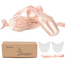 Soudittur-Chaussures-de-Ballet-de-Pointe-pour-La-Danse-Classique-en-Rose-avec-Rubans-de-Satin-et-Protge-Orteils-pour-Ballerines-Femme-FillePrendre-Une-Taille-au-Dessus-0-0