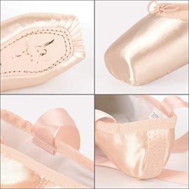 Soudittur-Chaussures-de-Ballet-de-Pointe-pour-La-Danse-Classique-en-Rose-avec-Rubans-de-Satin-et-Protge-Orteils-pour-Ballerines-Femme-FillePrendre-Une-Taille-au-Dessus-0-3