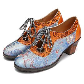 gracosy-Mocassins-Talons-Femmes-Bottines-en-Cuir-Tissu-Talons-Hauts-Confortable-Chaussures-de-Ville–Lacets-Boots-Printemps-Et-Originales-Bohme-Multicolore-0