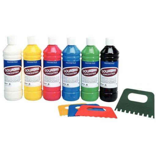 Gouache concentrée + 4 peignes à effet offerts - Carton de 6 flacons de 500ml