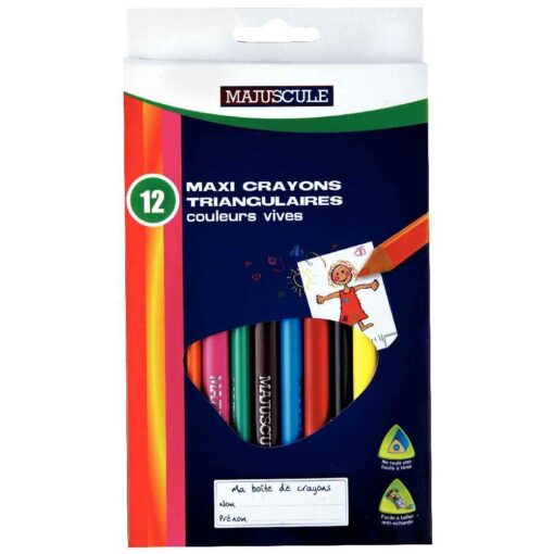 Crayons de couleur triangulaires pointe large assortis - Pochette de 12