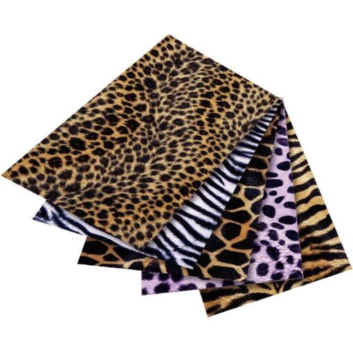 Feuilles tissu pelage safari adhésif, format : 50 x 70 cm, aspect peluche - Lot de 5