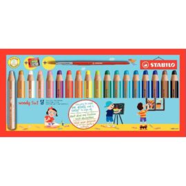 Etui de 18 crayons de couleur Woody + 1 taille-crayon + 1 pinceau Etui de 18 crayons de couleur Woody + 1 taille-crayon + 1 pinceau