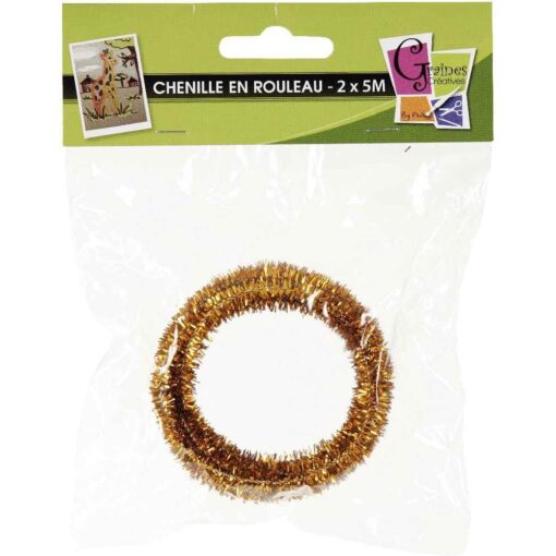 Echeveau de 10 M de chenille (2 x 5 M), diamètre 6 mm, couleur Or