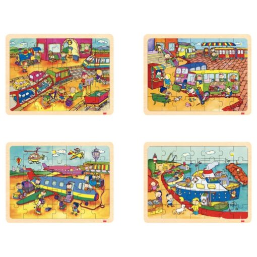 Puzzle à cadre en bois 35 pièces, LES TRANSPORTS – Lot de 4 Puzzle à cadre en bois 35 pièces, LES TRANSPORTS – Lot de 4