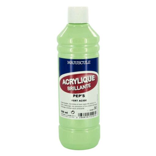Peinture acrylique brillante, couleur pep's Vert Acide - Flacon de 500ml