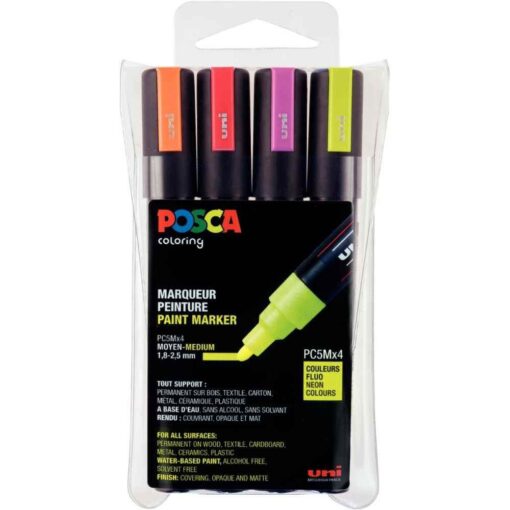 Marqueur pointe moyenne conique 1.8-2,5 mm fluo assortis - Pochette de 4