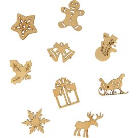 Image Mini déco en bois brut formes de Noël assorties - Boite de 45