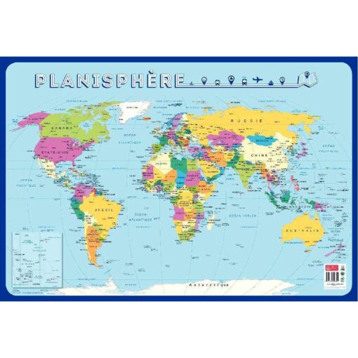 Poster pédagogique en PVC - 76x52 cm - La carte du monde