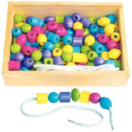 Image Grosses perles en bois pastel + 10 lacets - Boîte de 130