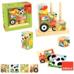 Image Abaque en bois de 9 cubes puzzle "La ferme".