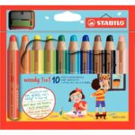 Crayons de couleur aquarellables Woody + Taille-crayon – Etui de 10 Crayons de couleur aquarellables Woody + Taille-crayon – Etui de 10