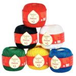 Pelotes de coton de 50g – Couleurs assorties lot de 6 ( jaune, rouge, vert, noir, ble Pelotes de coton de 50g – Couleurs assorties lot de 6 ( jaune, rouge, vert, noir, ble