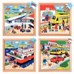 Image Puzzles en bois de 16 à 49 pièces "Les transports" - Lot de 4
