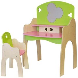 Image Coiffeuse en bois pour poupée avec sa chaise