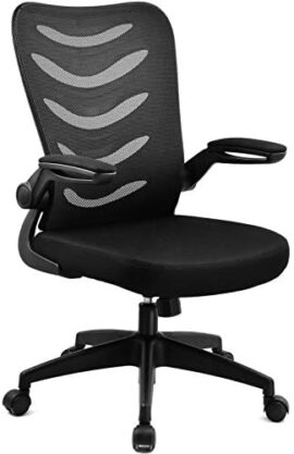 COMHOMA Chaise de Bureau Fauteuil Pivotant avec Siège Ergonomique Accoudoirs Pliables et Réglable en Hauteur (Noir)