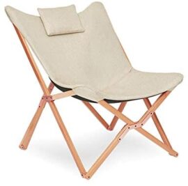 Chaise Longue Pliable Fauteuil Relaxation Pliante Chaise de Plage Design en Tissu Bois pour Exterieur Jardin Tressée Patio Salon Chambre (Beige)