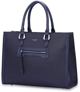 David Jones - Grand Sac à Main Femme - Cabas Fourre-Tout Cuir PU Rigide - Sac Elégant Ville Travail Poches Multiples - Shopper Porté Epaule Bandoulière Grande Capacité A4 - Mode Chic - Bleu Marine