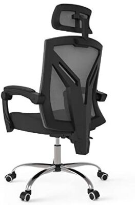 Hbada Chaise de Bureau en Maille Respirante, Fauteuil d'Ordinateur Ergonomique, Siège Pivotant avec Dossier Inclinable à 155°, Rotation à 360°, Noir (sans Repose-Pied)