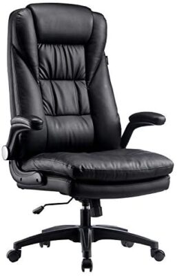 Hbada Chaise de Bureau en Similicuir, Fauteuil de Bureau Ergonomique, Siège Exécutif Inclinable, avec Accoudoirs Pliables, Dossier Haut et Appui tête, Noir