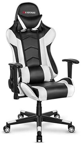 MFAVOUR Chaise Gaming en Cuir Chaise de Bureau Pivotante Fauteuil Ergonomique avec Appui-tête et Oreiller Lombaire, Hauteur de Siège/ Accoudoirs Règlable--Expédié Vendeur Plus Rapide