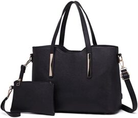 Miss Lulu Sac à main femme 2 avec pochette Sac à bandoulière Chic Bag (Noir)