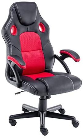 Play haha.Chaise de Jeu Chaise de Bureau Fauteuil pivotant Chaise d'ordinateur Ergonomie Chaise de conférenceSupport Lombaire PU Cuir Chaise de Travail réglable Tige de gaz Test SGS (Rouge)