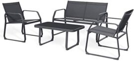 Sigtua, Salon de Jardin, Ensemble Meuble de Jardin, 1 Canapé, 2 Chaises et 1 Table de Base Imperméable en Acier Gris Foncé, Ensemble de Meuble pour Terrase, Balcon de 4 Siège