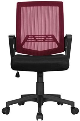 Yaheetech Chaise de Bureau Ergonomique Maille Fauteuil Ordinateur Inclinable à roulettes Pivotante avec Accoudoir Dossier 125kg Vin Rouge