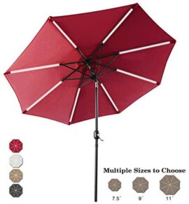 ABCCANOPY Parapluie solaire de terrasse avec 32 LED avec inclinaison et manivelle pour jardin, terrasse, jardin, jardin, piscine, plage, 12 couleurs 2# 9FT LED Umbrella Bar-Shaped Lights Burgundy-b