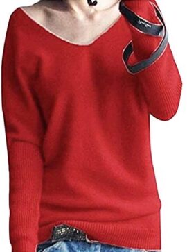 Aswinfon Pull Femme Laine Maille Col V Hiver Chaud Manches Longues Tricot Chandail Pullover Sweater Top