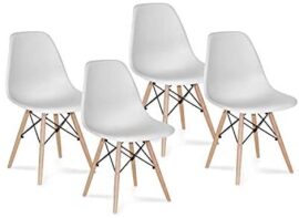 CAMBIA TUS MUEBLES – Lot de 4 chaises Salle à Manger Salon Nordique, Blanc avec Pieds en Bois, Style Nordique CAMBIA TUS MUEBLES – Lot de 4 chaises Salle à Manger Salon Nordique, Blanc avec Pieds en Bois, Style Nordique