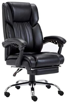 Fauteuil de Bureau avec Repose Pieds Rembourré Pliable, Chaise pour Ordinateur Ergonomique, Dossier Réglable et Inclinable, en Similicuir, Noir