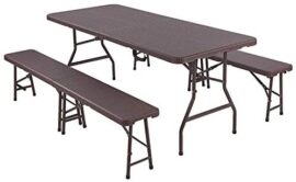 Femor Ensemble de 1 Table et 2 bancs Pliables, Panneau en Plastique HDPE, Imperméable, avec Cadre en Acier, Ensemble de Meubles de Jardin 180 cm pour Camping, Pique-Nique, Grillades, Buffets