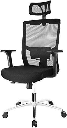 Fixkit Chaise Bureau Ergonomique, Chaise Patron,Accoudoirs, Rotation à 360 °,Appui-Tête et Hauteur Réglables, Fauteuil en Maille, 65 °Incliné, Respirant, Confortable et Fiable, Capacité 150 KG, Nior