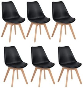 H.J WeDoo Lot de 6 chaises de Salle à Manger Scandinaves, Chaises Rétro Rembourrée Bois de Hêtre Massif- Noir