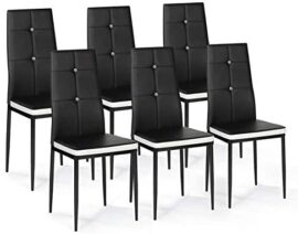 IDMarket – Lot de 6 chaises Romane Noires Bandeau Blanc avec Strass pour Salle à Manger IDMarket – Lot de 6 chaises Romane Noires Bandeau Blanc avec Strass pour Salle à Manger