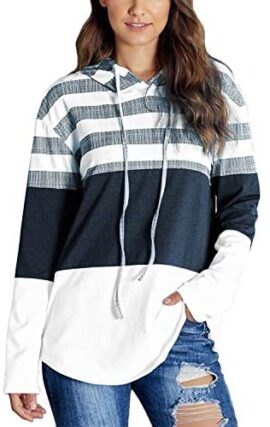 Jywmsc Pull Femme Sweat Rayures Patchwork Hoodie Sweat Shirt à Capuche Casual Automne Hiver Pullover Décontracté