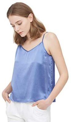 LilySilk Caraco Soie Débardeur Femme Sexy Col en V Solide Ete Cami Top Été Casual Haut Mode Chic Classique Fines Bretelles Ajustables Camisole Féminin Soie Naturelle 22MM